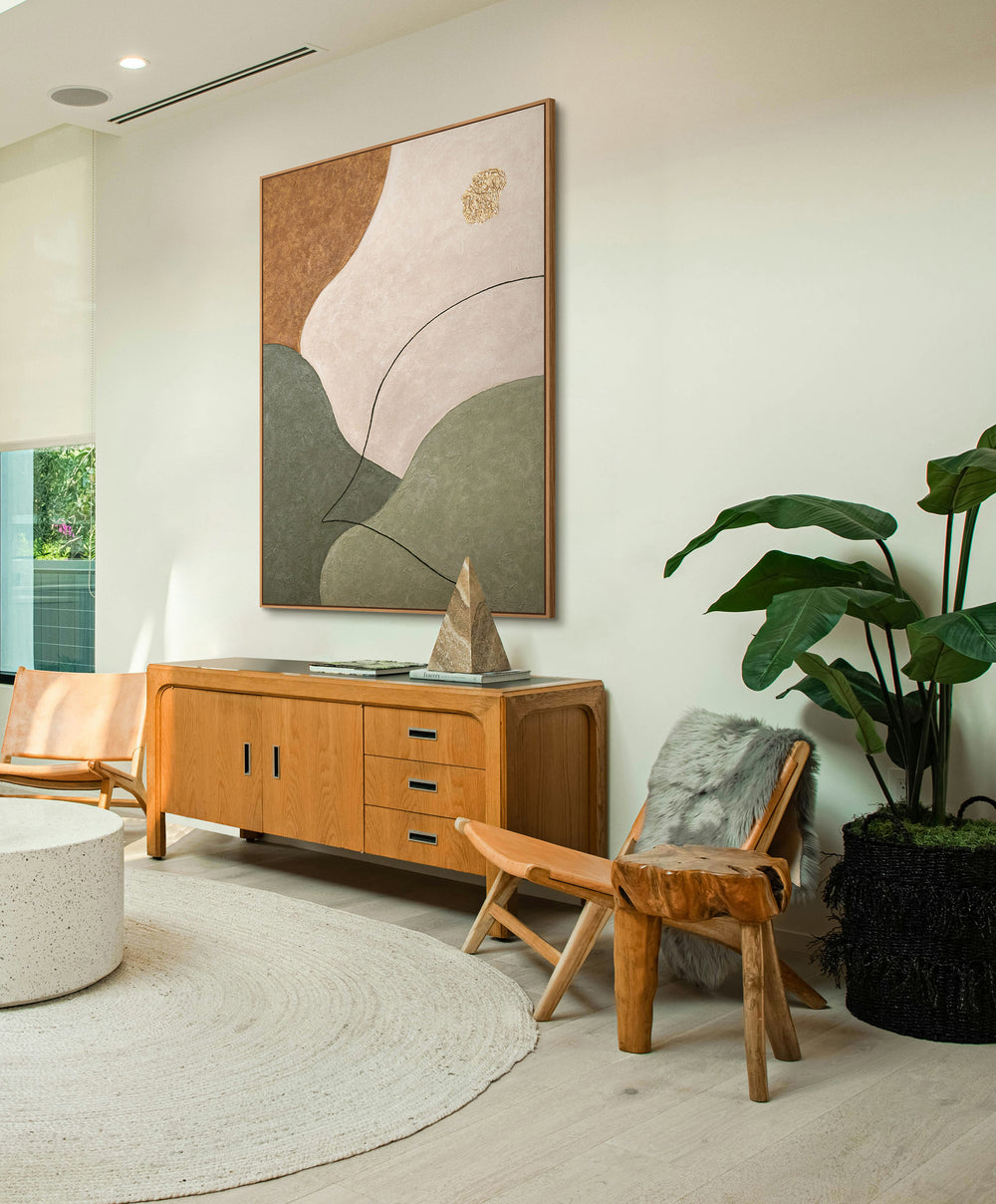 Cuadro abstracto con textura en beige, verde y dorado – Pintura moderna en acrílico sobre lienzo