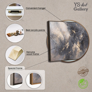 Cuadro acrílico moderno en gris y dorado con marco – Arte mural abstracto «Sky Glow»