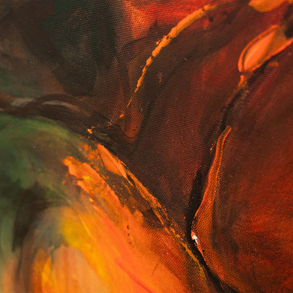 Cuadro abstracto en lienzo pintado a mano en colores naturales con marco «Danza de otoño»