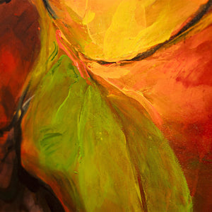 Cuadro abstracto en lienzo pintado a mano en colores naturales con marco «Danza de otoño»