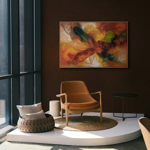 Cuadro abstracto en lienzo pintado a mano en colores naturales con marco «Danza de otoño»