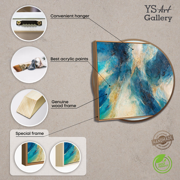 Cuadro pintado a mano en colores del océano – Arte acrílico expresivo con marco “Reflejo de las Olas”