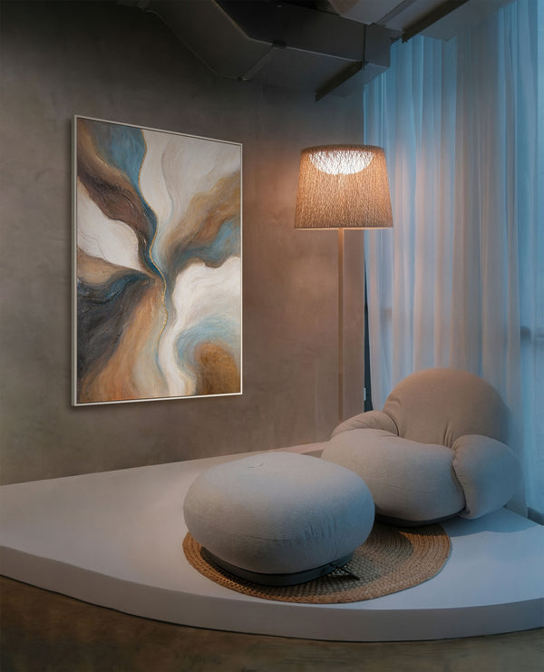 Pintura Moderna en Marrón y Azul – Pintura Acrílica Pintada a Mano "El Paso del Tiempo"