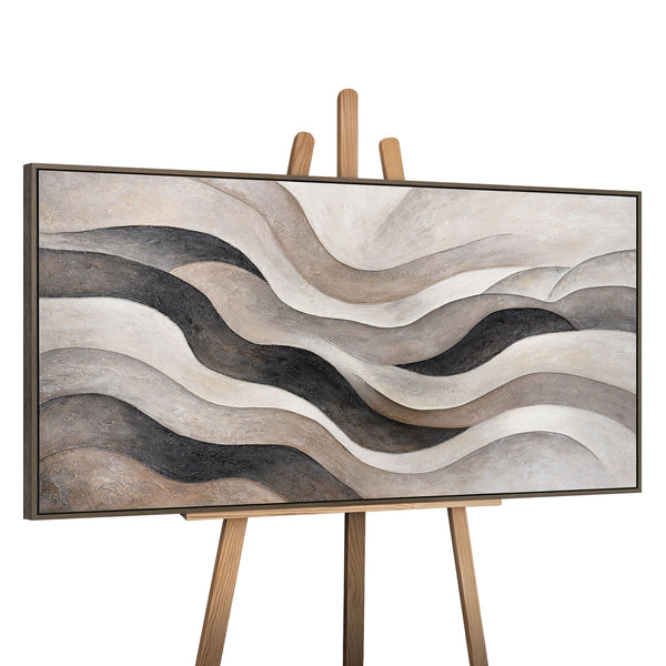 Pintura Abstracta en Lienzo Beige y Gris – Pintura Acrílica con Textura “Olas de Arena”
