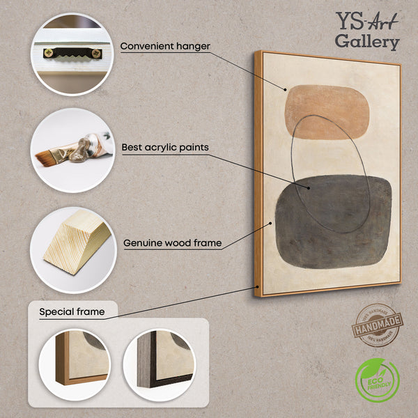 Cuadro moderno en beige y gris con marco – Arte abstracto «Equilibrio de contrastes»