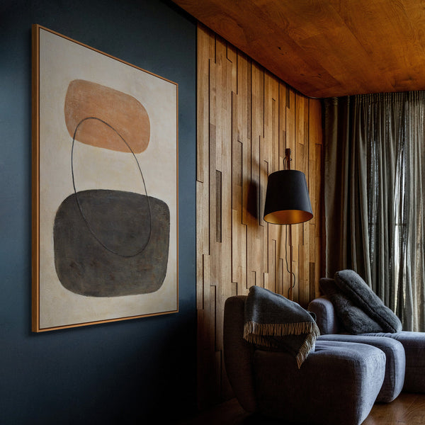 Cuadro moderno en beige y gris con marco – Arte abstracto «Equilibrio de contrastes»