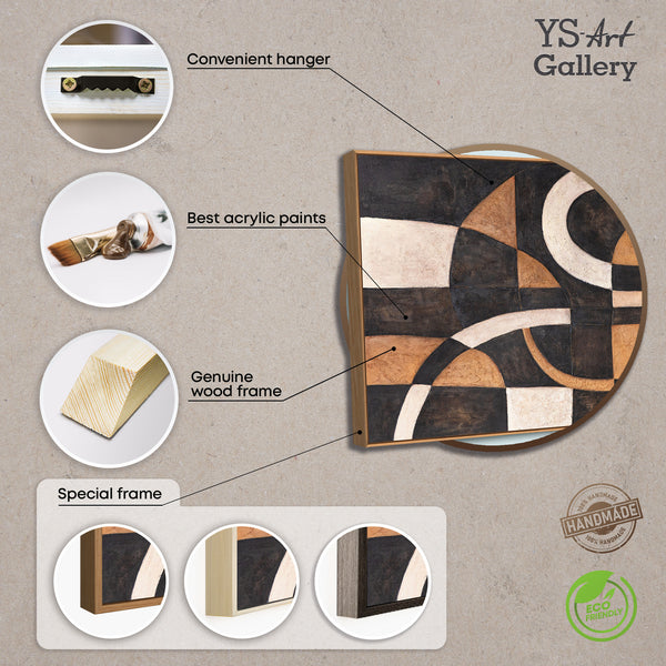 Pintura acrílica abstracta geométrica con marco – Arte mural pintado a mano «Armonía de curvas»