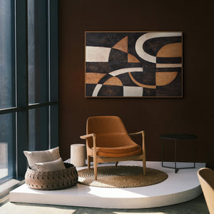 Pintura acrílica abstracta geométrica con marco – Arte mural pintado a mano «Armonía de curvas»