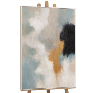 Cuadro acrílico enmarcado “Transiciones de luz” – Arte abstracto para pared en azul y dorado