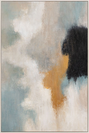 Cuadro acrílico enmarcado “Transiciones de luz” – Arte abstracto para pared en azul y dorado