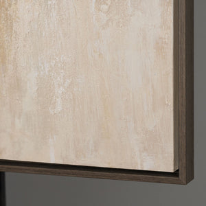 Cuadro abstracto con marco - Arte mural moderno en beige, azul y dorado "Transiciones de luz"