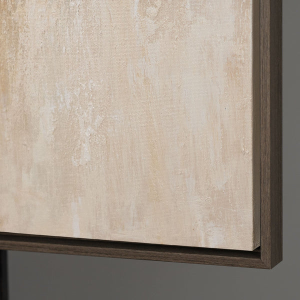 Cuadro abstracto con marco - Arte mural moderno en beige, azul y dorado "Transiciones de luz"