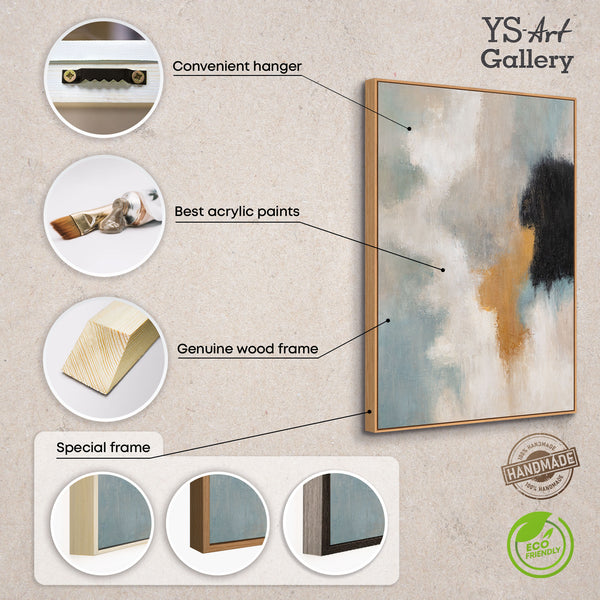 Cuadro acrílico enmarcado “Transiciones de luz” – Arte abstracto para pared en azul y dorado