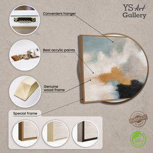 Cuadro abstracto con marco - Arte mural moderno en beige, azul y dorado "Transiciones de luz"