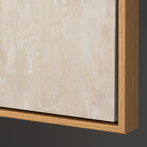 Cuadro abstracto con marco - Arte mural moderno en beige, azul y dorado "Transiciones de luz"