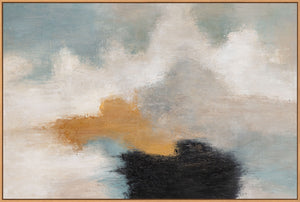 Cuadro abstracto con marco - Arte mural moderno en beige, azul y dorado "Transiciones de luz"