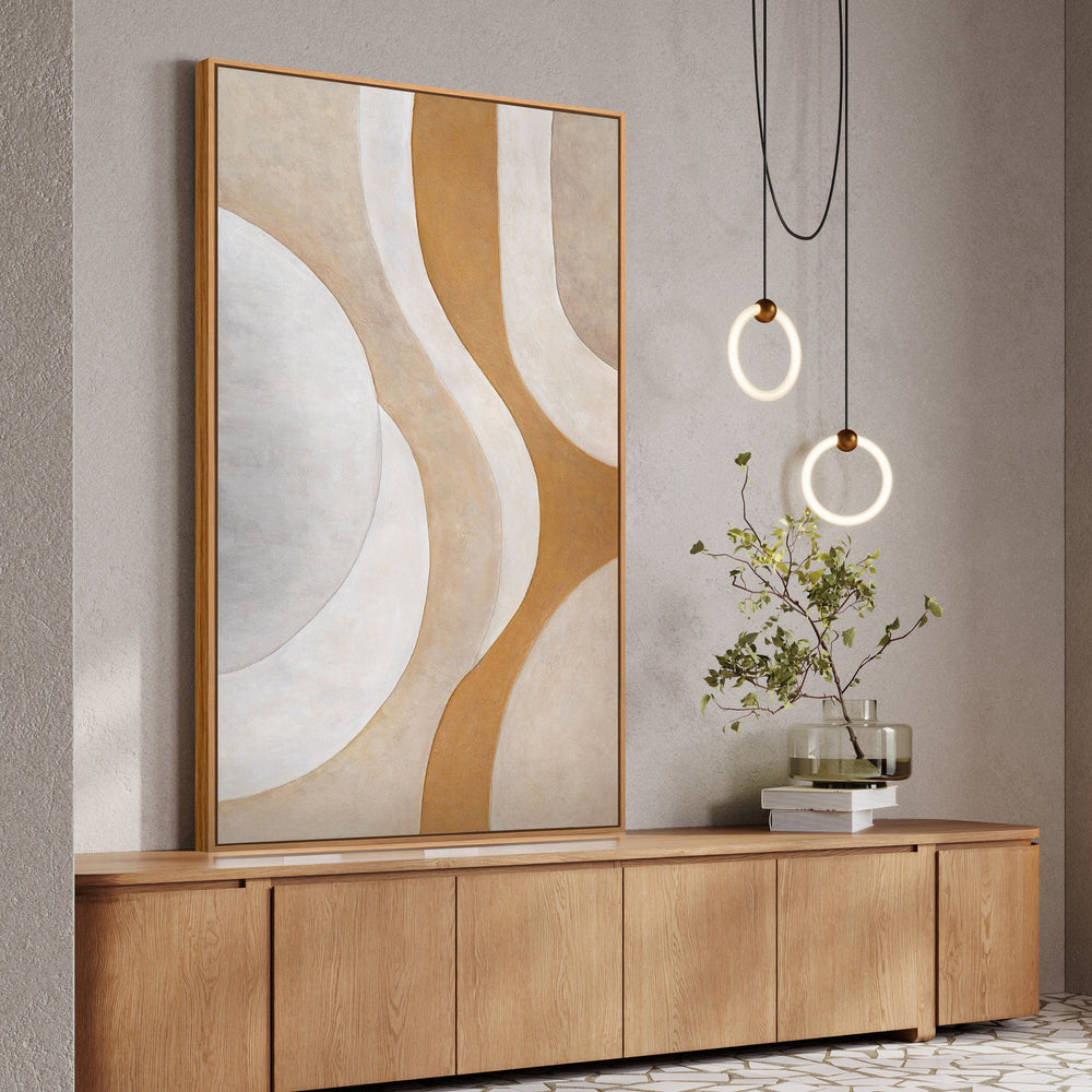 Cuadro acrílico abstracto en tonos cálidos y naturales - Cuadro moderno enmarcado "Flujo de calor"