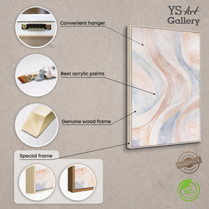 Cuadro abstracto en lienzo, beige y azul – cuadro texturizado enmarcado «Líneas de viento»