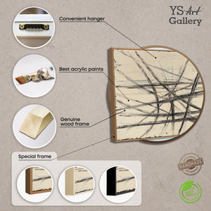 Abstraktes Leinwandbild mit klarer Linienkomposition in Schwarz auf hellem Hintergrund