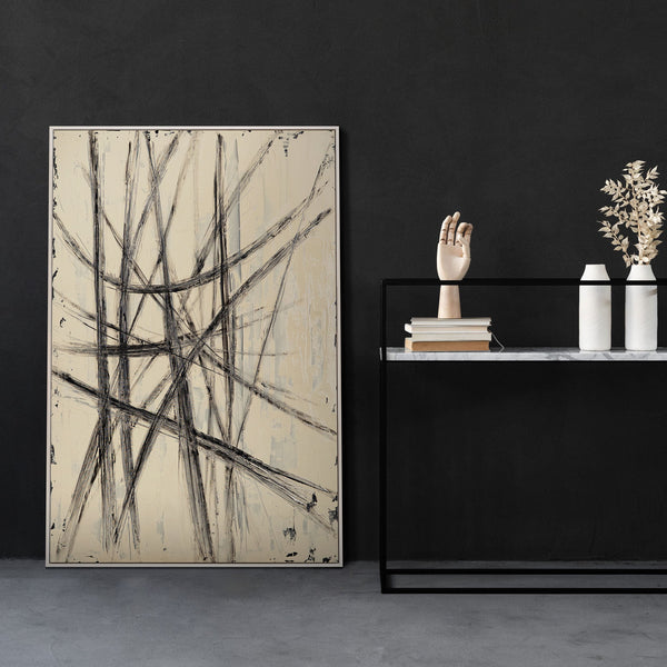 Cuadro pintado a mano sobre lienzo «Paralelos e intersecciones» – Decoración mural abstracta moderna