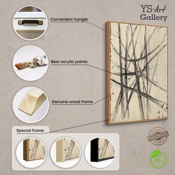 Cuadro pintado a mano sobre lienzo «Paralelos e intersecciones» – Decoración mural abstracta moderna