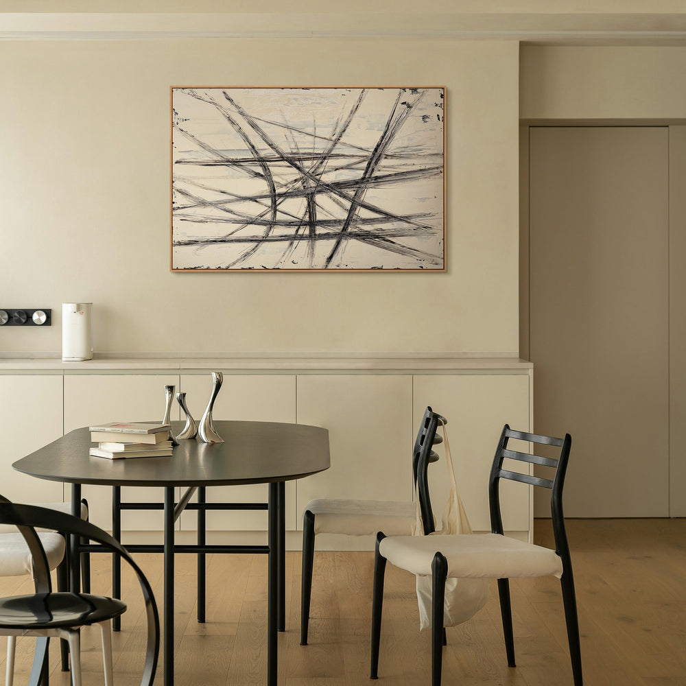 Pintura acrílica moderna Líneas y Contrastes – Arte mural abstracto «Paralelos e Intersecciones»