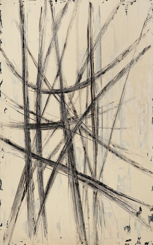 Cuadro pintado a mano sobre lienzo «Paralelos e intersecciones» – Decoración mural abstracta moderna