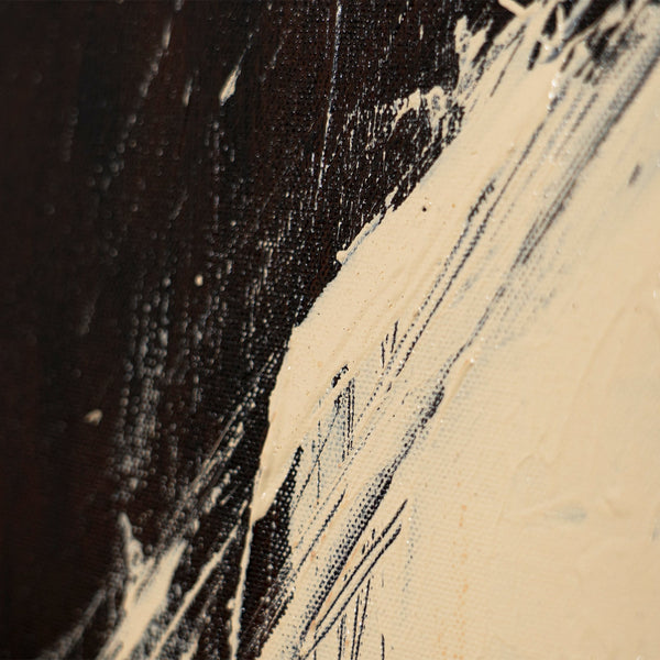 Pintura acrílica abstracta "Silencio en el medio" – Arte abstracto pintado a mano en beige y negro