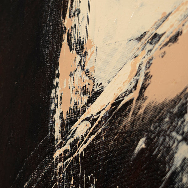 Pintura acrílica abstracta "Silencio en el medio" – Arte abstracto pintado a mano en beige y negro