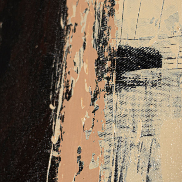 Pintura acrílica abstracta "Silencio en el medio" – Arte abstracto pintado a mano en beige y negro