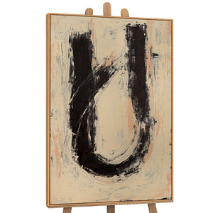 Pintura acrílica abstracta "Silencio en el medio" – Arte abstracto pintado a mano en beige y negro