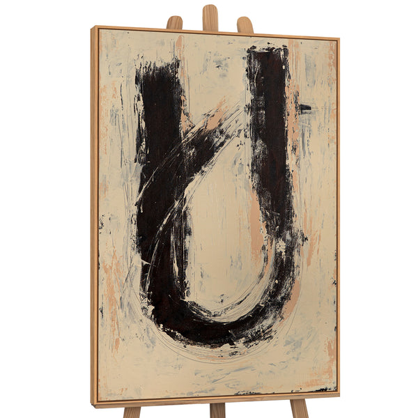 Pintura acrílica abstracta "Silencio en el medio" – Arte abstracto pintado a mano en beige y negro