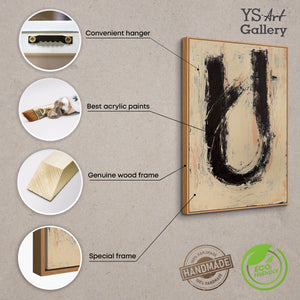 Pintura acrílica abstracta "Silencio en el medio" – Arte abstracto pintado a mano en beige y negro