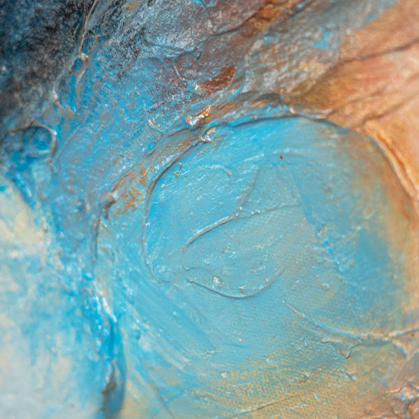 Cuadro acrílico pintado a mano con marco – Arte mural moderno en azul y rojo «Música en color»