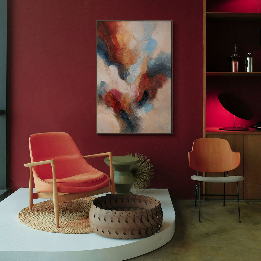 Abstrakte Wandkunst blau rot beige auf Leinwand