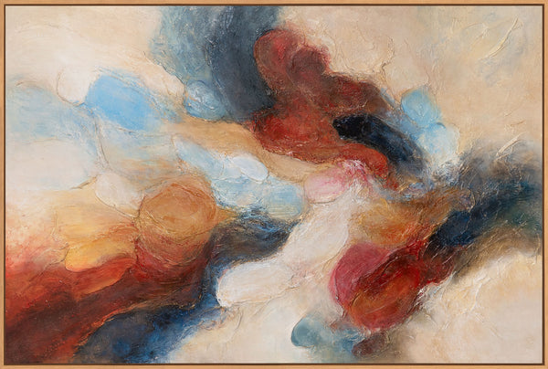 Cuadro acrílico pintado a mano con marco – Arte mural moderno en azul y rojo «Música en color»