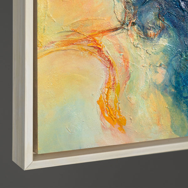 Expressives Acrylbild in Blau Rot – Abstrakte Wandkunst mit Rahmen „Verschmelzung der Energien“