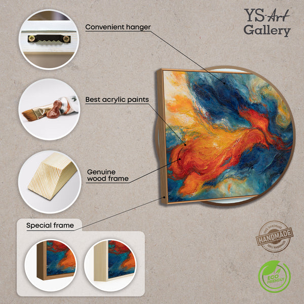 Expressives Acrylbild in Blau Rot – Abstrakte Wandkunst mit Rahmen „Verschmelzung der Energien“