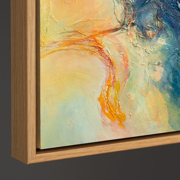 Expressives Acrylbild in Blau Rot – Abstrakte Wandkunst mit Rahmen „Verschmelzung der Energien“