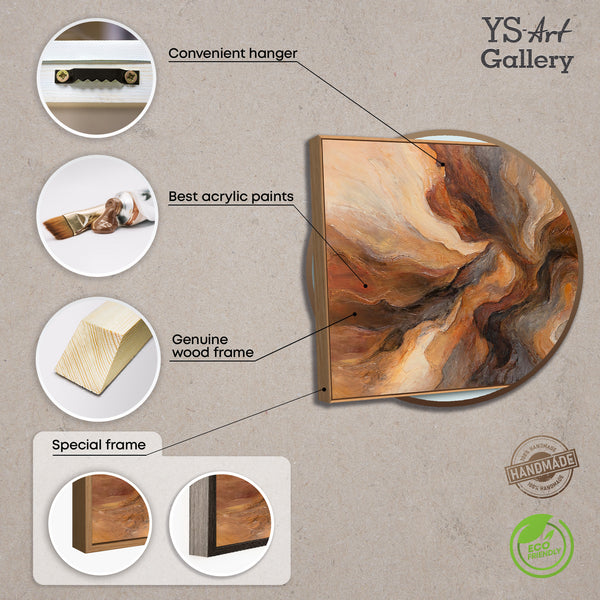 Modernes abstraktes Acrylbild in Braun Gold – Struktur Wandkunst mit Rahmen „Blitz der Ewigkeit“