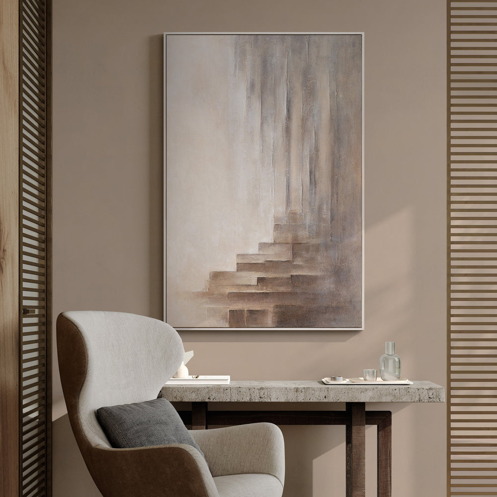 Arte mural abstracto minimalista con profundidad: pintura acrílica enmarcada «Límites de la ilusión».