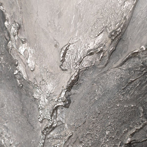 Cuadro acrílico abstracto moderno en gris: arte mural texturizado con marco «Memoria de las Rocas»