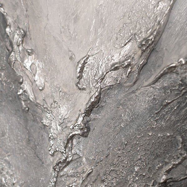 Cuadro acrílico abstracto moderno en gris: arte mural texturizado con marco «Memoria de las Rocas»