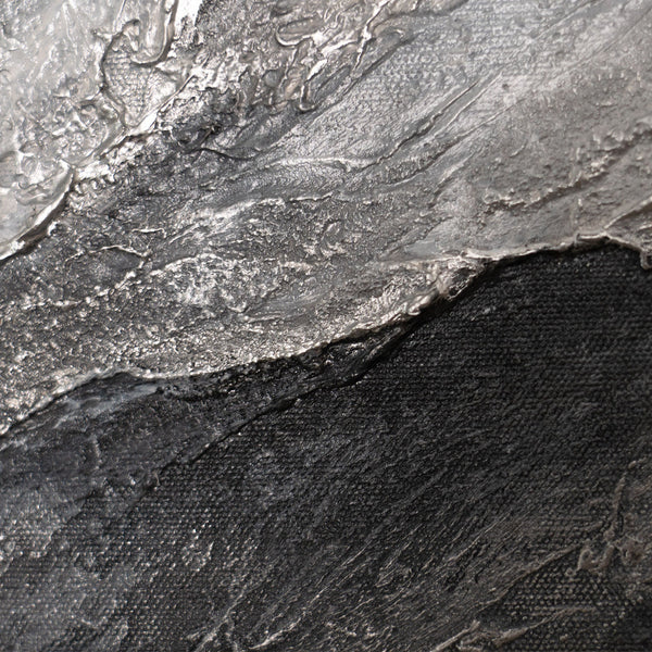 Cuadro acrílico abstracto moderno en gris: arte mural texturizado con marco «Memoria de las Rocas»