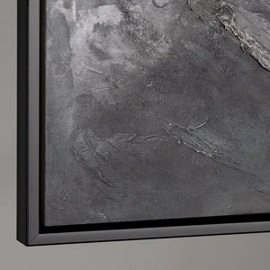 Cuadro acrílico abstracto moderno en gris: arte mural texturizado con marco «Memoria de las Rocas»