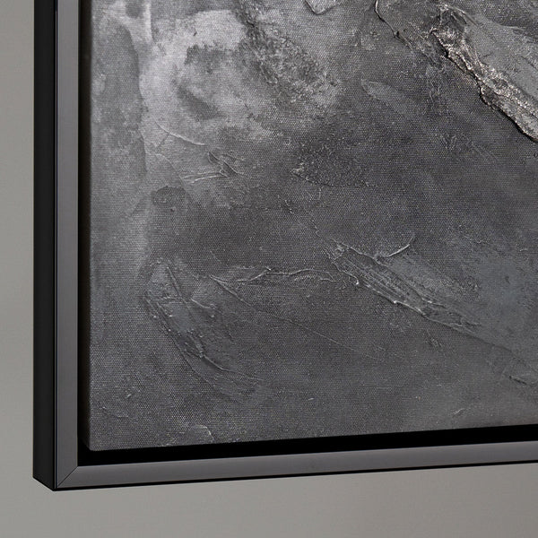 Cuadro acrílico abstracto moderno en gris: arte mural texturizado con marco «Memoria de las Rocas»