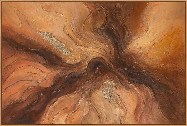 Handgemaltes Gemälde in warmen Erdtönen – moderne Leinwandkunst mit Rahmen „Bernsteinfarbene Ströme“