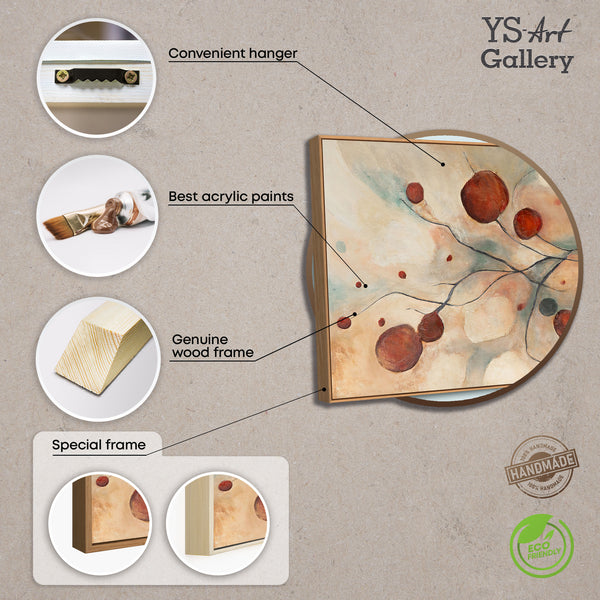 Abstraktes Leinwandbild „Scharlachrote Sternbilder“ in warmen Naturtönen mit Rahmen