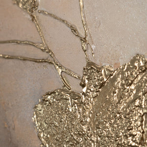 Lienzo enmarcado "Resplandores en las nubes" – Flores abstractas en tonos dorados