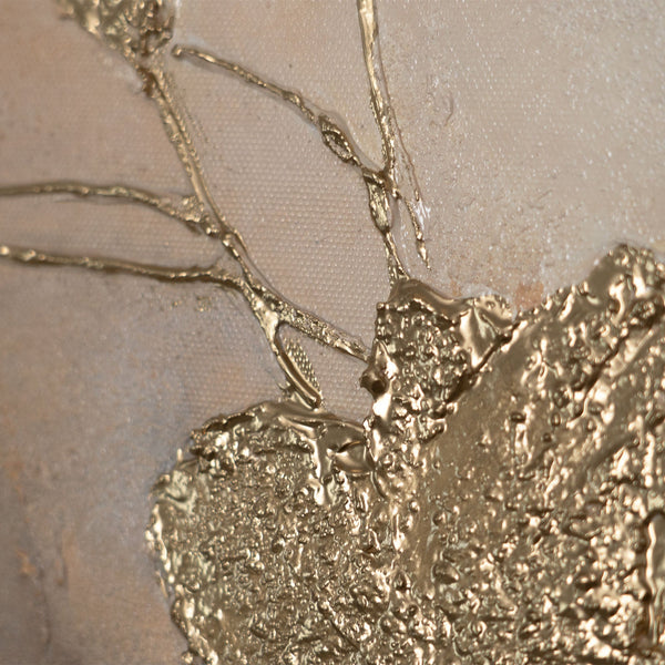 Lienzo enmarcado "Resplandores en las nubes" – Flores abstractas en tonos dorados